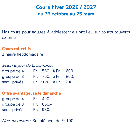 Cours adultes hiver